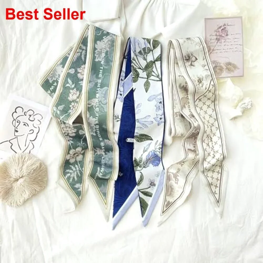 Silk Scarf Set of 4 for Hair and Bag Decoration